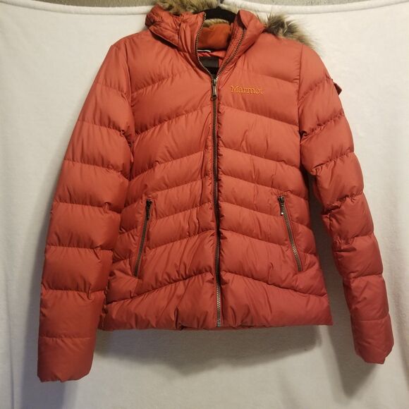 Marmot Womens S Coat Puffer 700 Fill Down Hooded Faux Fur Trim Outdoors Ski Snow - Picture 1 of 10
